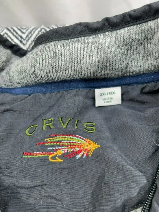Orvis Mens XXL Gray Full Zip Fleece Vest With Quilted Accents & Pockets - Picture 3 of 6